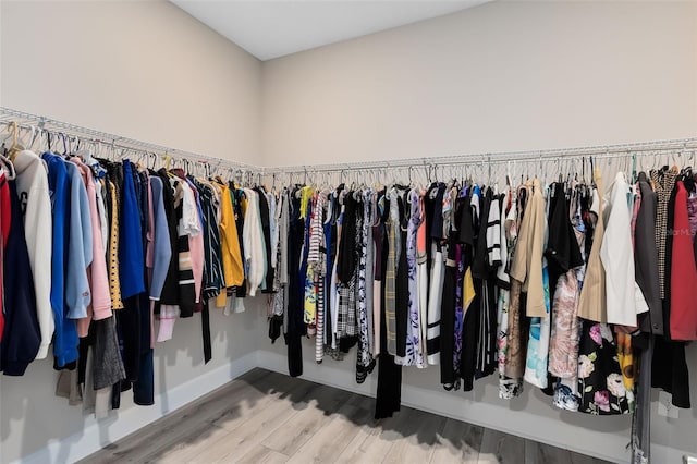 walk in closet with wood-type flooring