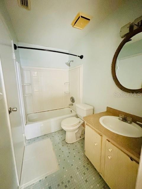 full bathroom with tile patterned floors, vanity, toilet, and bathtub / shower combination