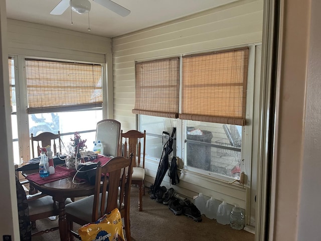 sunroom / solarium featuring ceiling fan