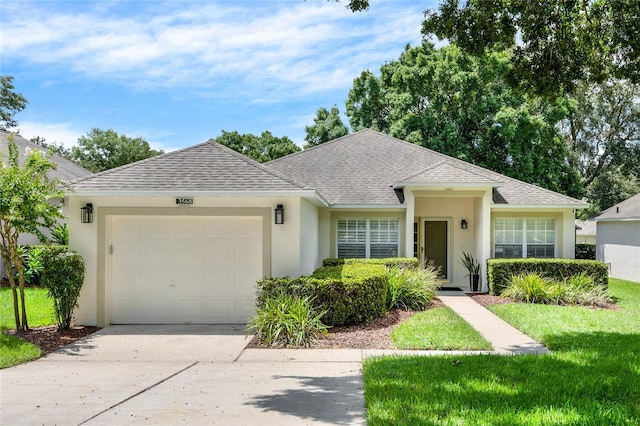 single story home with a garage