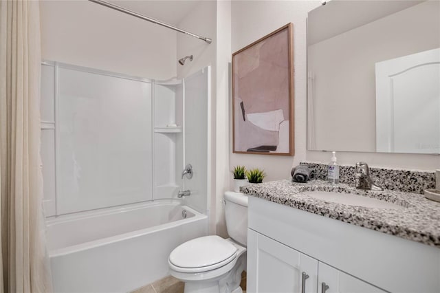 full bathroom with tile patterned flooring, vanity, toilet, and shower / washtub combination