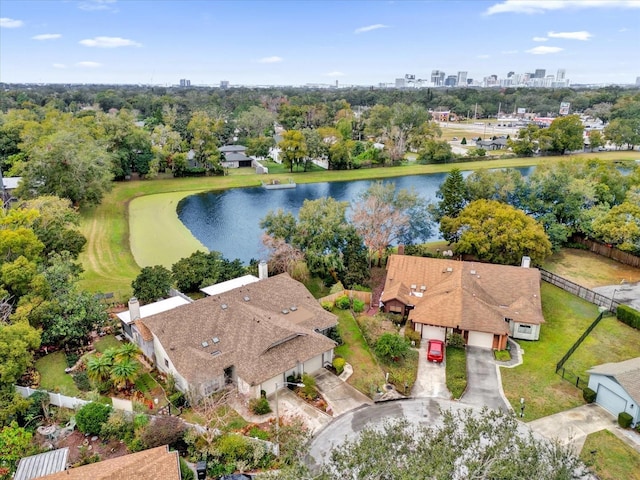 aerial view with a water view