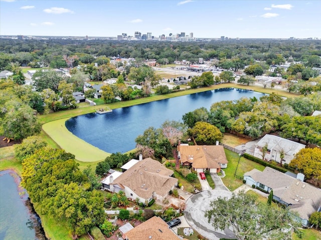 drone / aerial view featuring a water view