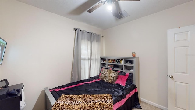 bedroom with carpet flooring and ceiling fan