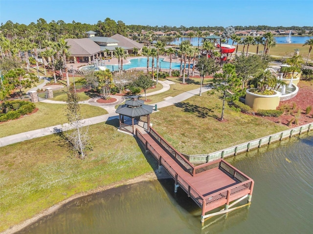 bird's eye view featuring a water view