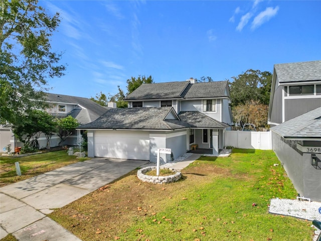 view of front property featuring a front yard and a garage