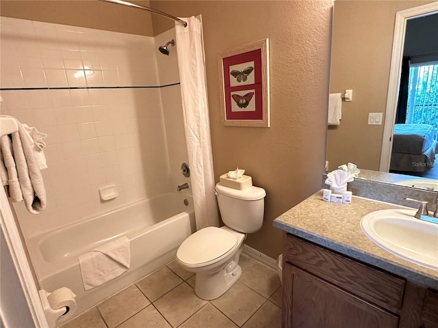 full bathroom with tile patterned floors, vanity, shower / bath combination with curtain, and toilet