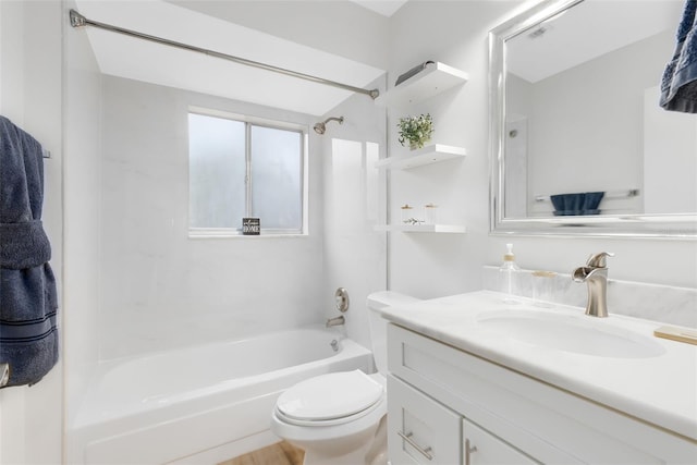 full bathroom with tub / shower combination, toilet, and vanity