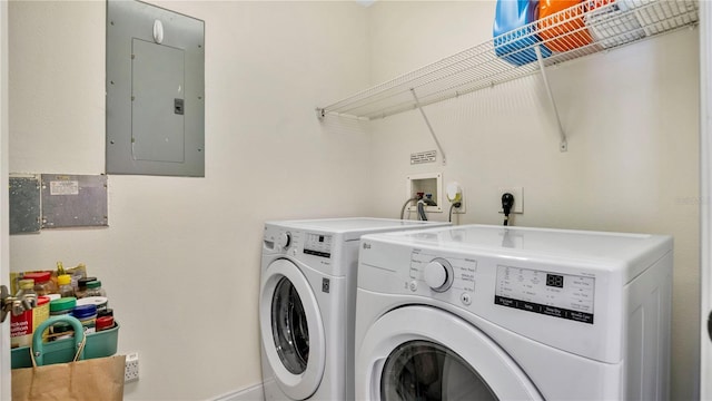 laundry area with laundry area, electric panel, and washer and clothes dryer