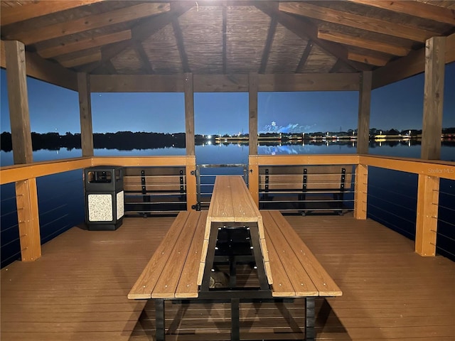 dock area featuring a water view and a gazebo