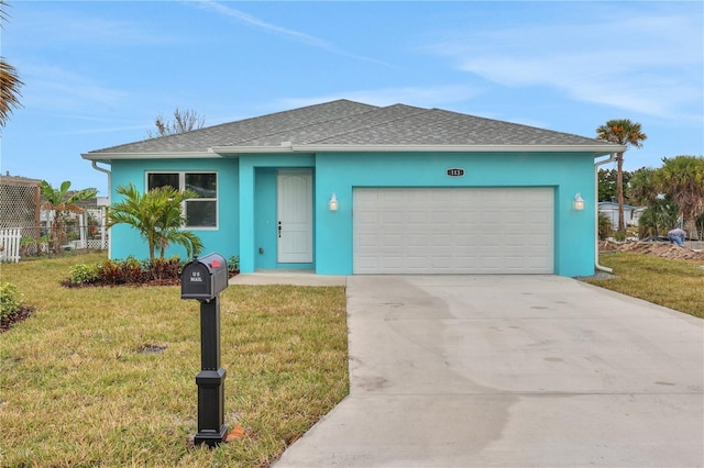 view of front facade featuring a front yard and a garage