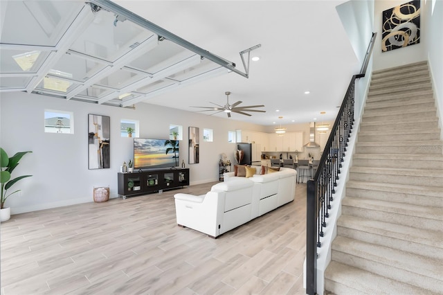 living room with ceiling fan