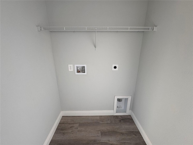 laundry room featuring electric dryer hookup, hookup for a washing machine, and dark hardwood / wood-style floors