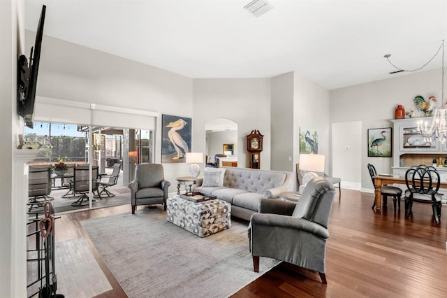 living room featuring hardwood / wood-style floors and a fireplace