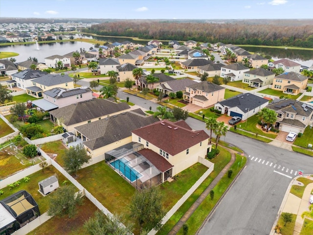 bird's eye view featuring a water view