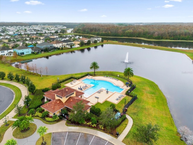 drone / aerial view featuring a water view