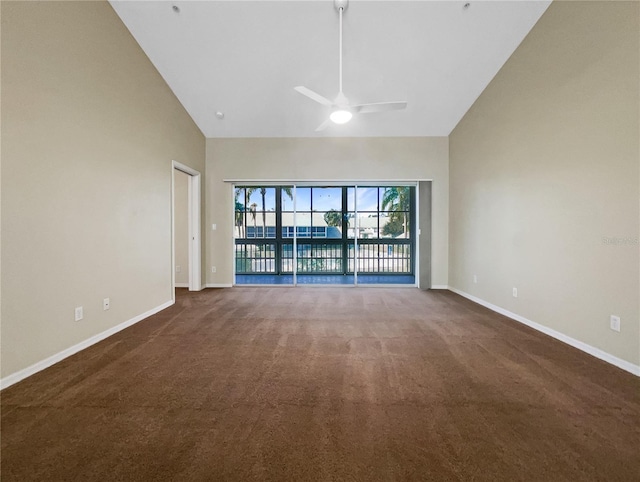 6629 Pineview Ter Unit 5-201, Bradenton, FL 34203 - unfurnished room featuring carpet floors, a ceiling fan, and high vaulted ceiling