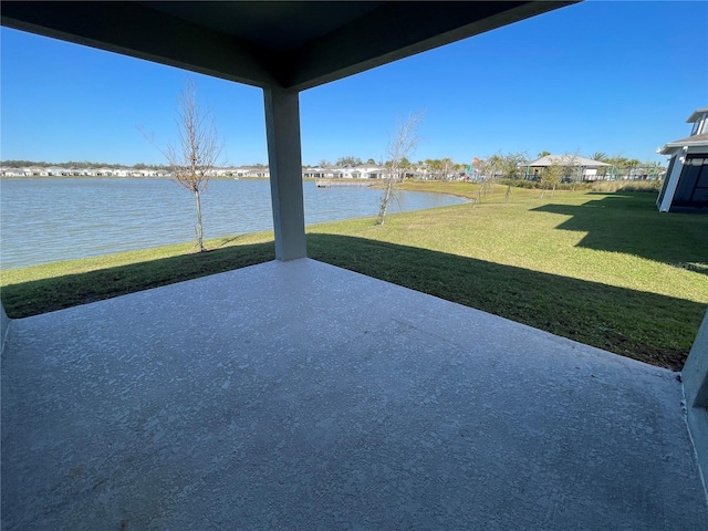 view of patio / terrace featuring a water view