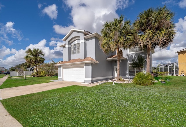 view of front facade with a garage and a front yard