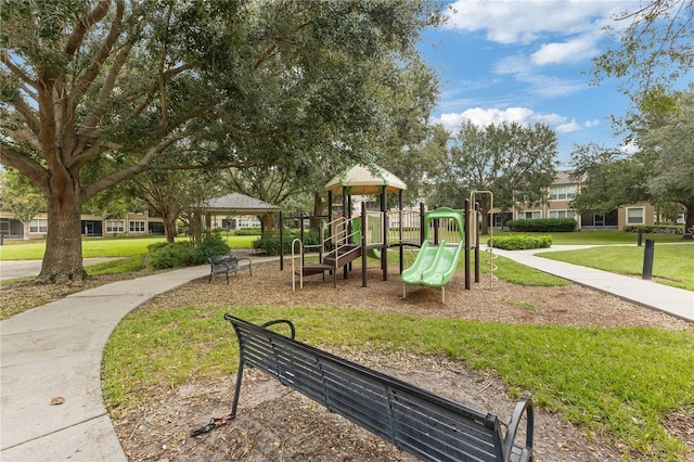 view of play area with a yard