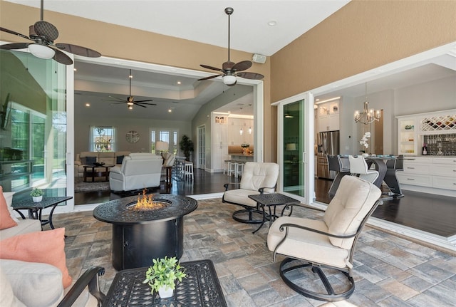 view of patio / terrace featuring a fire pit