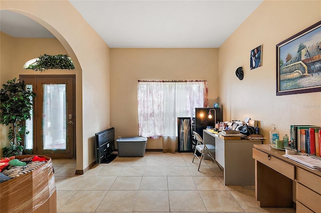 view of tiled home office