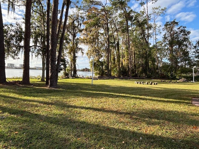 view of yard with a water view