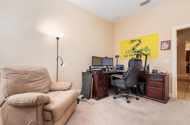 office with light colored carpet