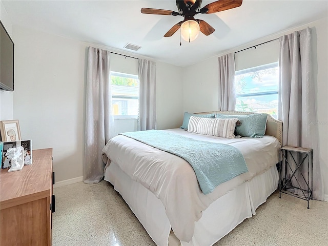 bedroom featuring ceiling fan