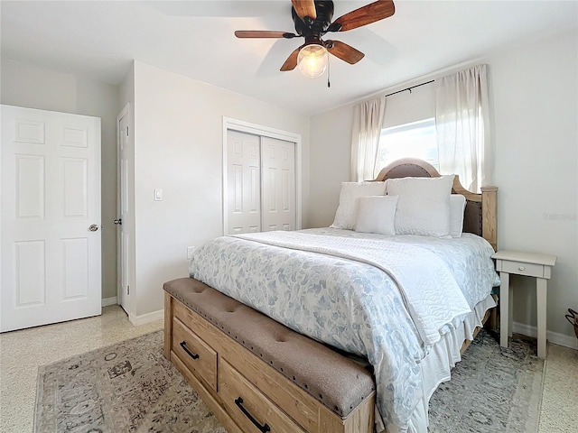 bedroom with a closet and ceiling fan