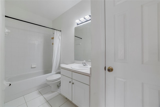 full bathroom featuring tile patterned flooring, shower / bath combo, vanity, and toilet