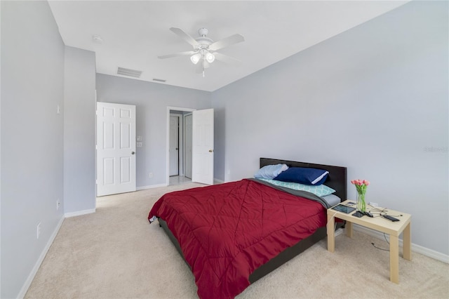 bedroom with carpet flooring and ceiling fan