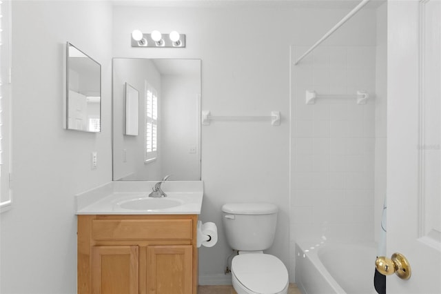 full bathroom featuring vanity, toilet, and shower / washtub combination