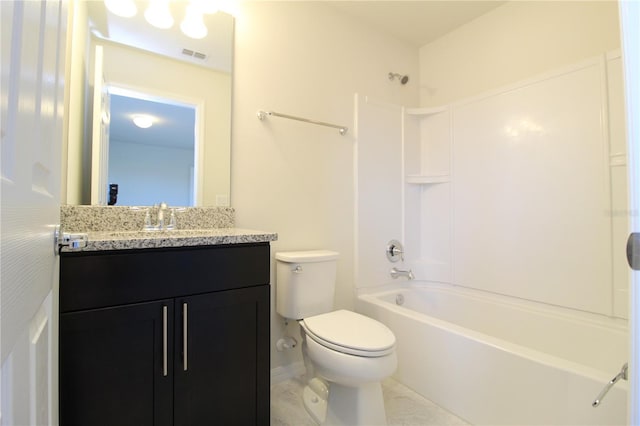 full bathroom featuring vanity, toilet, and tub / shower combination