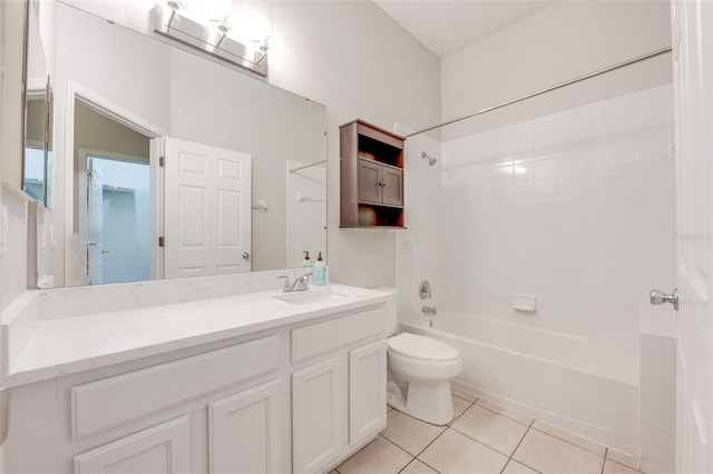 full bathroom with tile patterned floors, vanity,  shower combination, and toilet