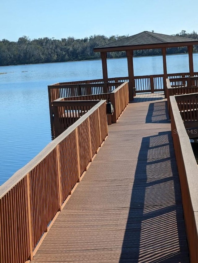 view of dock with a water view