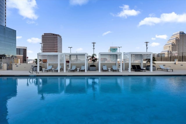 view of swimming pool with a patio area