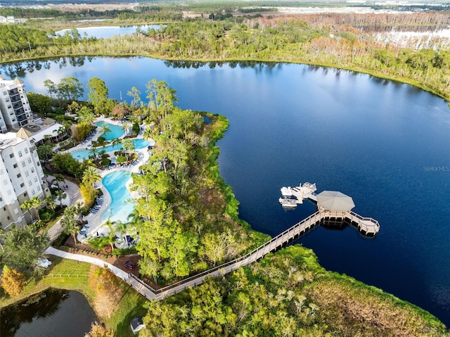 drone / aerial view featuring a water view