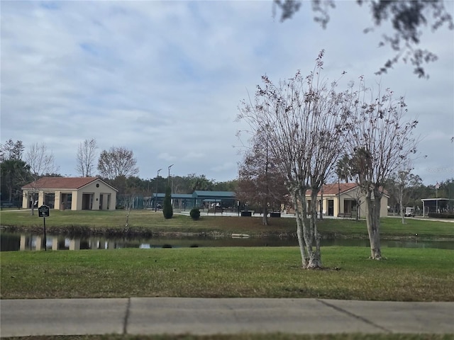 view of yard with a water view