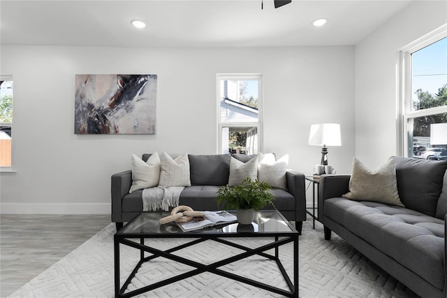 living room featuring hardwood / wood-style flooring and a wealth of natural light