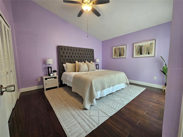1022 Bartlett Ct, Oviedo, FL 32765 - bedroom featuring vaulted ceiling, dark wood finished floors, and ceiling fan