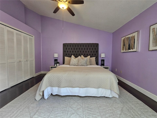 1022 Bartlett Ct, Oviedo, FL 32765 - bedroom with lofted ceiling, dark wood finished floors, ceiling fan, and a closet