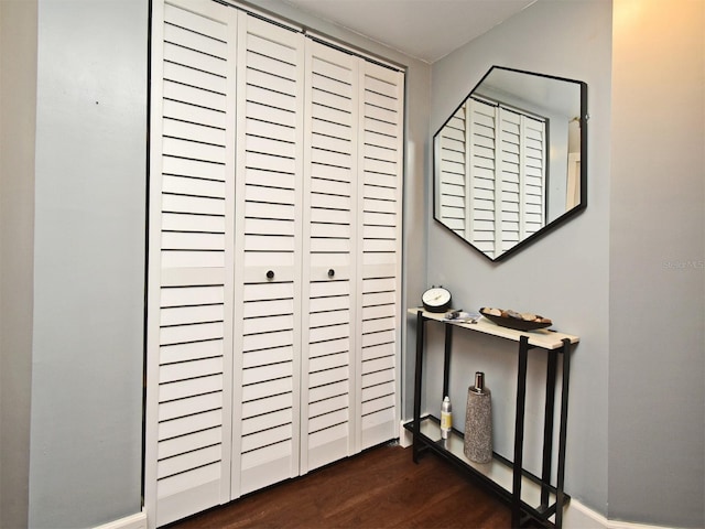 interior space with dark hardwood / wood-style flooring and a closet