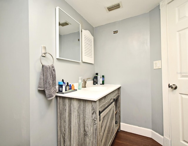 bathroom with vanity and wood-type flooring