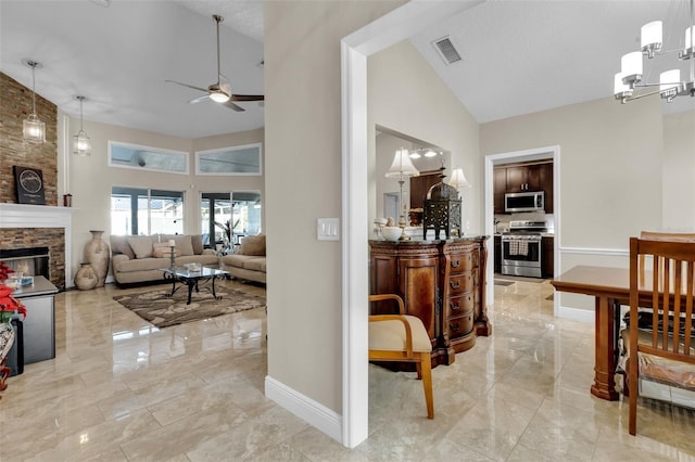 interior space with high vaulted ceiling