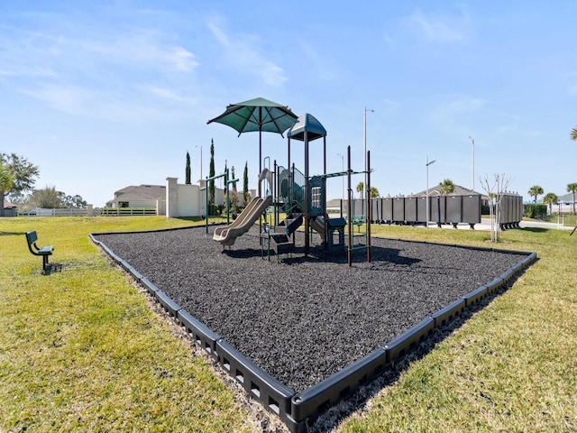 view of playground featuring a yard