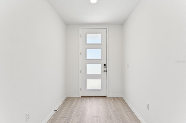 doorway with light hardwood / wood-style floors and a wealth of natural light