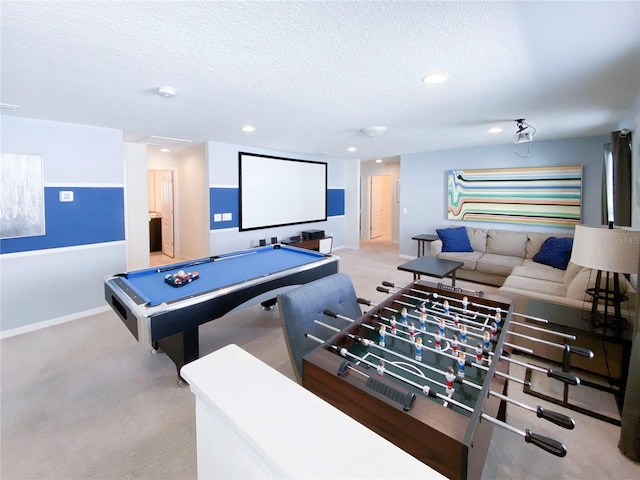 8956 Zurich Ln, Kissimmee, FL 34747 - recreation room with a textured ceiling, carpet, recessed lighting, and billiards