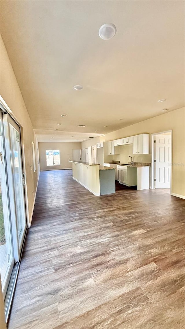 322 N 6th St, Haines City, FL 33844 - unfurnished living room with dark wood-style floors and recessed lighting