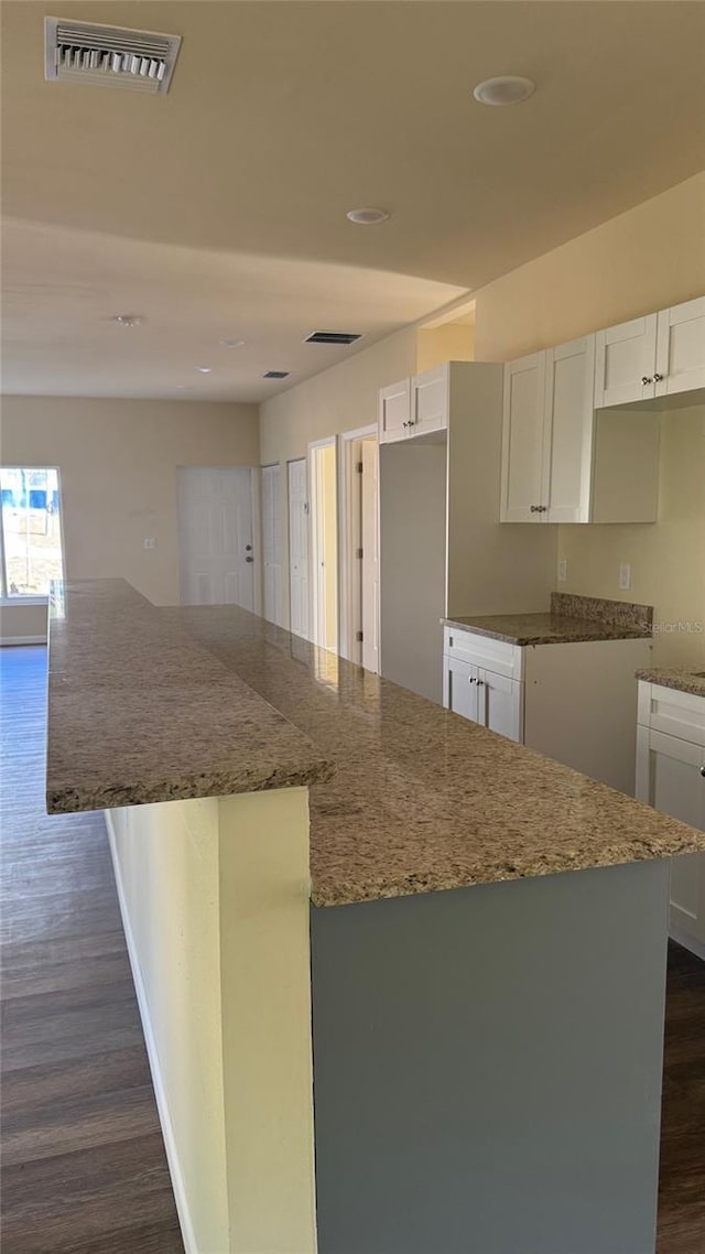 322 N 6th St, Haines City, FL 33844 - kitchen with dark wood-style flooring, a spacious island, stone counters, white cabinetry, and recessed lighting